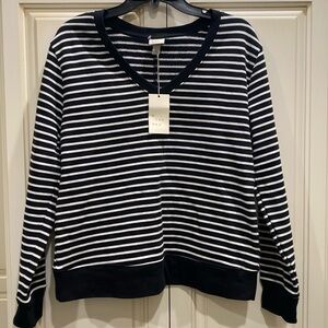 New Black & White striped V-neck sweatshirt.